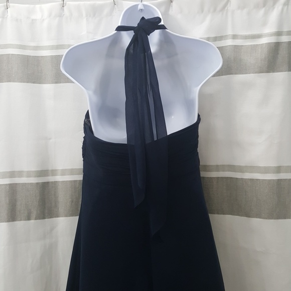 Navy Blue halter Bridesmaid Dress - Picture 3 of 4